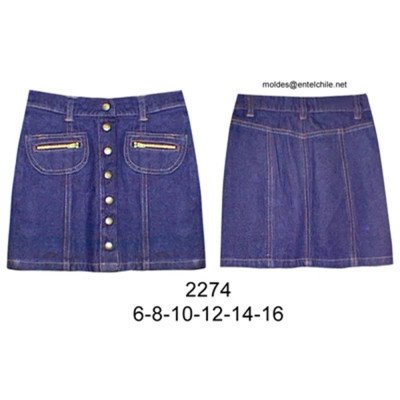 2274 - Molde de Falda con pretina recta, bolsillos delanteros con cierre y cortes 2274 - Molde de Falda con pretina recta, bolsillos delanteros con cierre y cortes