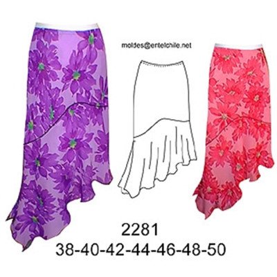 2281 - Molde de Falda asimétrica cortada al sesgo con abertura al costado; 2281 - Molde de Falda asimétrica cortada al sesgo con abertura al costado;