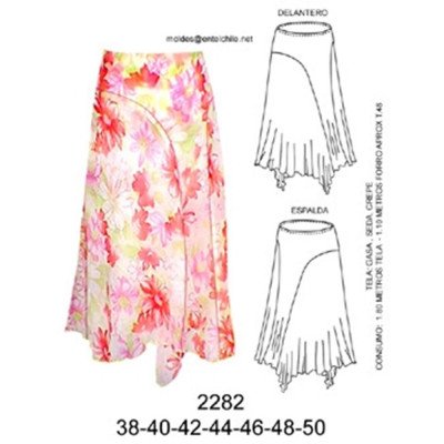 2282 - Molde de Falda asimétrica, cortada al sesgo; 2282 - Molde de Falda asimétrica, cortada al sesgo;