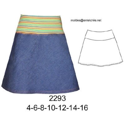 2293 - Molde de Falda con pretina ancha en contraste y faldón evase 2293 - Molde de Falda con pretina ancha en contraste y faldón evase