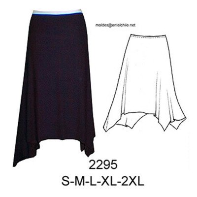 2295 - Molde de Falda larga asimétrica elástico en cintura ,