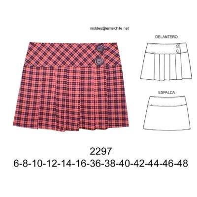 2297 - Molde de Falda a la cadera con pliegues en delantero; 2297 - Molde de Falda a la cadera con pliegues en delantero;