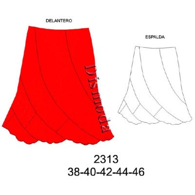 2313 - Molde de Falda 5 piezas con rucha en basta 2313 - Molde de Falda 5 piezas con rucha en basta