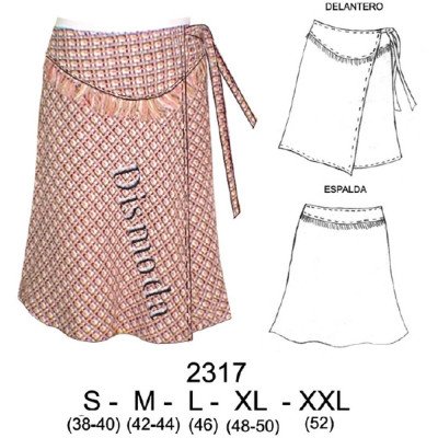 2317 - Molde de Falda pareo con corte delantero y flecos 2317 - Molde de Falda pareo con corte delantero y flecos