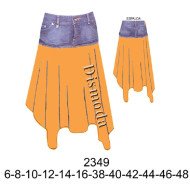2349 - Molde de Falda a la cadera combinada (jeans bambula)