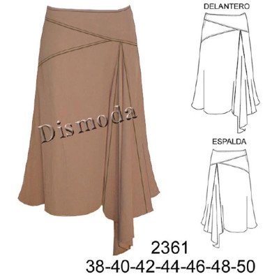 2361 - Molde de Falda con cortes asimétricos y triángulos en delantero y espalda 2361 - Molde de Falda con cortes asimétricos y triángulos en delantero y espalda