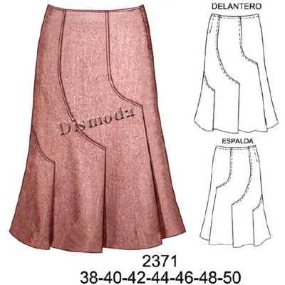 2371 - Molde de Falda de 6 paños curvos tablones en basta 2371 - Molde de Falda de 6 paños curvos tablones en basta