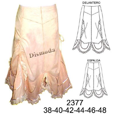 2377 - Molde de Falda con broderie en ruedo y recogidos laterales 2377 - Molde de Falda con broderie en ruedo y recogidos laterales