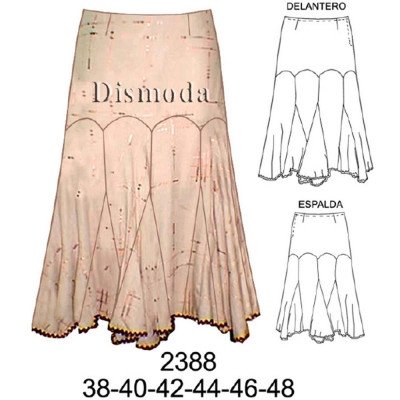 2388 - Molde de Falda cortes en delantero y espalda 2388 - Molde de Falda cortes en delantero y espalda