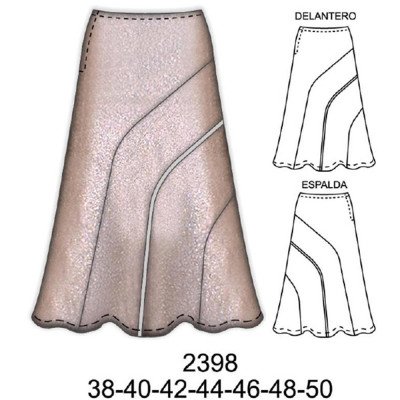 2398 - Molde de Falda con cortes en delantero y espalda 2398 - Molde de Falda con cortes en delantero y espalda