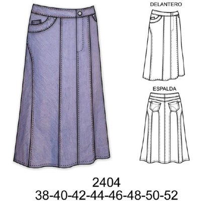 2404 - Molde de Falda larga con cortes semi evase