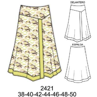 2421 - Molde de Falda asimétrica con pliegues en otro color: