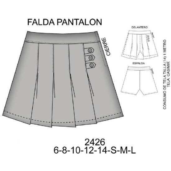 2426 - Molde de Falda pantalón con trabas