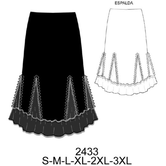 2433 - Molde de Falda con triangulos sobre puestos y faldon inferior (cintura con elastico)
