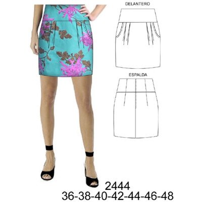 2444 - Molde de Falda pretina ancha con pinzas y bolsillo largo 50 cms 2444 - Molde de Falda pretina ancha con pinzas y bolsillo largo 50 cms