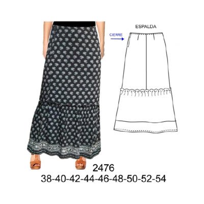 2476 - Molde de Falda larga corte estilo recto, con vuelo inferior recogido 2476 - Molde de Falda larga corte estilo recto, con vuelo inferior recogido