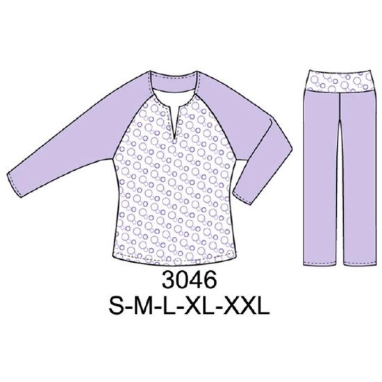 3046 - Molde de Pijama manga raglan y pantalón a la cadera