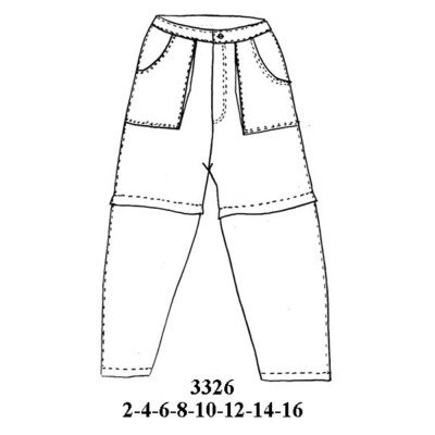 3326 - Molde de Pantalón desmontable con pretina con pasadores, bragueta, bolsillos delanteros de parche con vivo y corte horizontal sobre la rodilla 3326 - Molde de Pantalón desmontable con pretina con pasadores, bragueta, bolsillos delanteros de parche con vivo y corte horizontal sobre la rodilla
