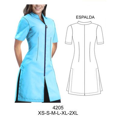 4205 - Molde de Delantal largo cuello mao escote v aberturas laterales largas