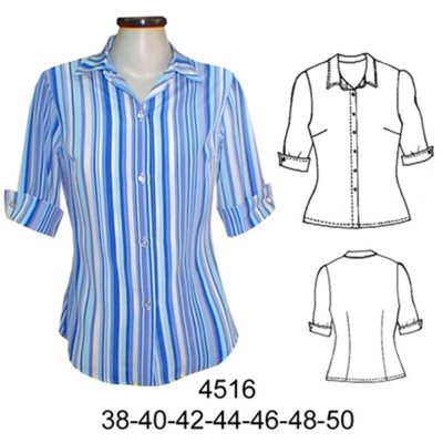 4516 - Molde de Blusa entallada pinza de pecho manga ¾ y corta incluidas 4516 - Molde de Blusa entallada pinza de pecho manga ¾ y corta incluidas