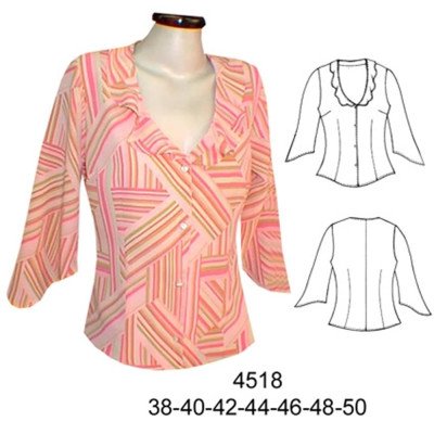 4518 - Molde de Blusa escote en v con rucha entallada manga ¾ en punta 4518 - Molde de Blusa escote en v con rucha entallada manga ¾ en punta