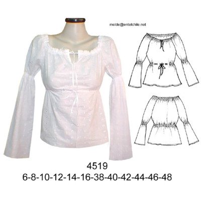 4519 - Molde de Blusa gitana con amarra bajo busto 4519 - Molde de Blusa gitana con amarra bajo busto