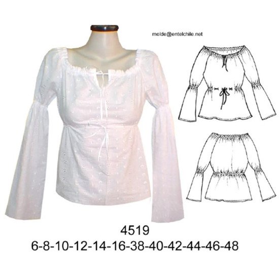 4519 - Molde de Blusa gitana con amarra bajo busto