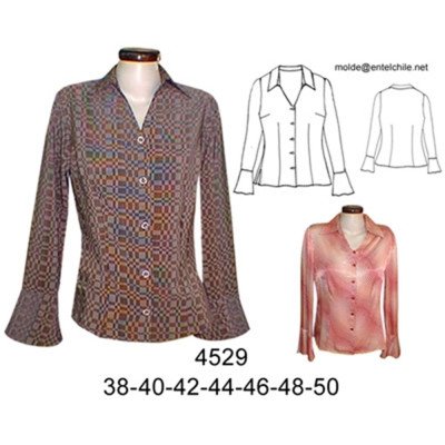 4529 - Molde de Blusa entallada con pinza de pecho manga con rucha 4529 - Molde de Blusa entallada con pinza de pecho manga con rucha