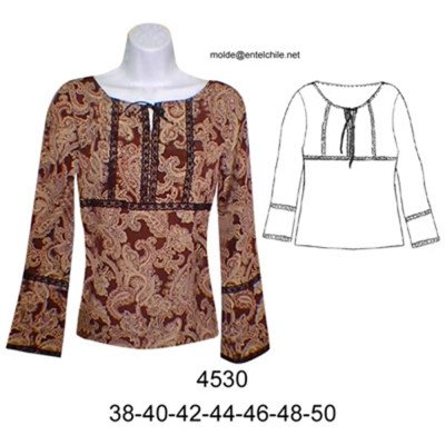 4530 - Molde de Blusa corte bajo busto y aplicaciones en encaje 4530 - Molde de Blusa corte bajo busto y aplicaciones en encaje