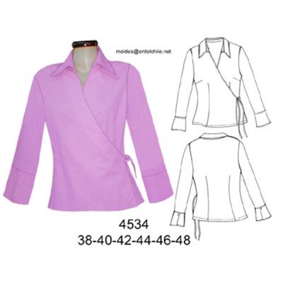 4534 - Molde de Blusa cruzada entallada, con cuello puño ancho 4534 - Molde de Blusa cruzada entallada, con cuello puño ancho