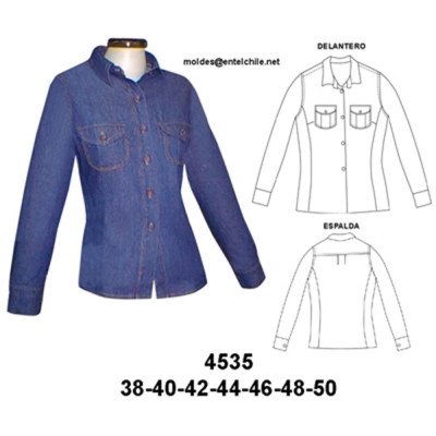 4535 - Molde de Blusa entallada con costadillo cuello camisero 4535 - Molde de Blusa entallada con costadillo cuello camisero