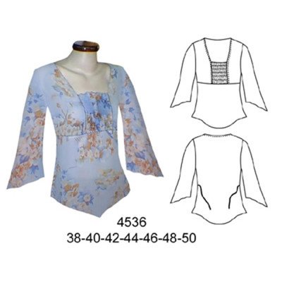 4536 - Molde de Blusa corte bajo busto, delantero con hilo elasticado; 4536 - Molde de Blusa corte bajo busto, delantero con hilo elasticado;