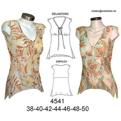 4541 - Molde de Blusa corte bajo el busto con puntas; 4541 - Molde de Blusa corte bajo el busto con puntas;