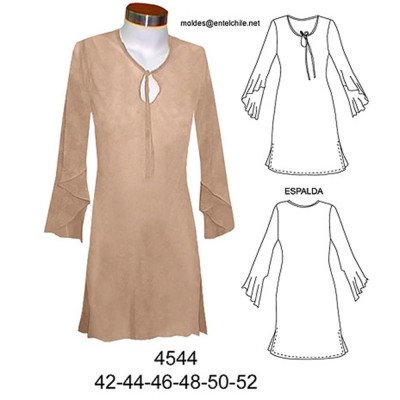 4544 - Molde de Blusa dama larga cortada al sesgo; 4544 - Molde de Blusa dama larga cortada al sesgo;