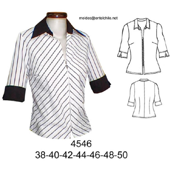 4546 - Molde de Blusa con cierre entallada sesgada 4546 - Molde de Blusa con cierre entallada sesgada