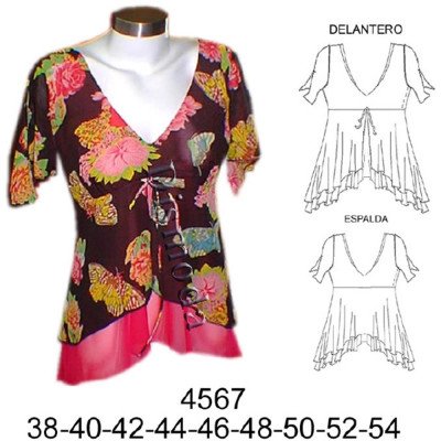 4567 - Molde de Top gitano con manga y evase en capas 4567 - Molde de Top gitano con manga y evase en capas