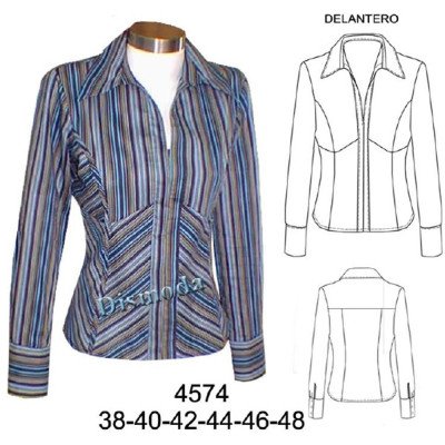 4574 - Molde de Blusa con corte princesa y bajo busto, botón tapado 4574 - Molde de Blusa con corte princesa y bajo busto, botón tapado