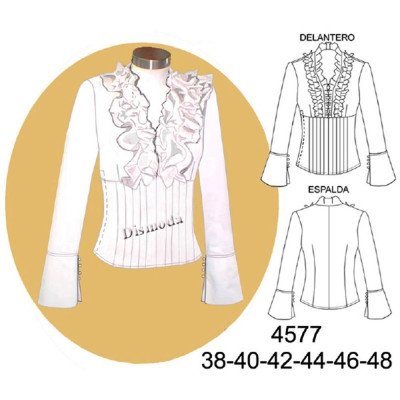 4577 - Molde de Blusa con alforzas, puño ancho y tiras recogidas y cierre al costado 4577 - Molde de Blusa con alforzas, puño ancho y tiras recogidas y cierre al costado