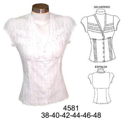4581 - Molde de Blusa con corte bajo busto y alforzas en delantero 4581 - Molde de Blusa con corte bajo busto y alforzas en delantero