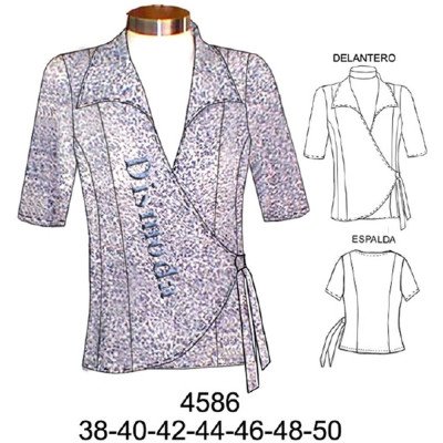 4586 - Molde de Blusa entallada cuello smoking