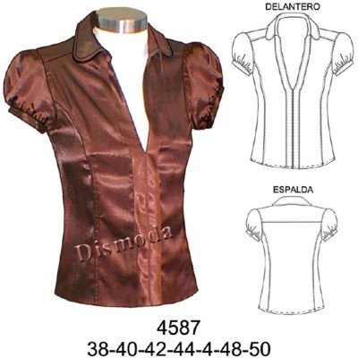 4587 - Molde de Blusa con corte en delantero y espalda, recogida en manga 4587 - Molde de Blusa con corte en delantero y espalda, recogida en manga