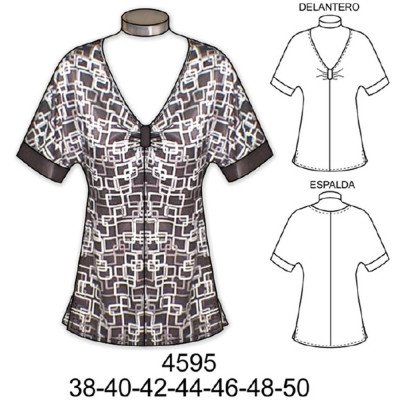 4595 - Molde de Blusa tipo kimono recogida en busto 4595 - Molde de Blusa tipo kimono recogida en busto