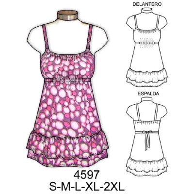 4597 - Molde de Blusa con tirantes, con pespuntes elasticados bajo busto 4597 - Molde de Blusa con tirantes, con pespuntes elasticados bajo busto