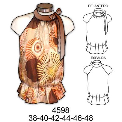 4598 - Molde de Blusa con amarra en cuello y elástico en cintura
