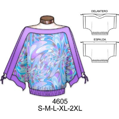 4605 - Molde de Blusa escote ojal manga kimono con amarra 4605 - Molde de Blusa escote ojal manga kimono con amarra