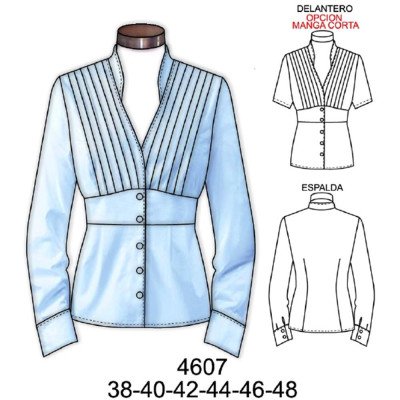 4607 - Molde de Blusa con alforzas en delantero superior corte bajo busto 4607 - Molde de Blusa con alforzas en delantero superior corte bajo busto