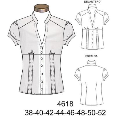 4618 - Molde de Blusa cuello mao, corte bajo busto con recogido en delantero inferior 4618 - Molde de Blusa cuello mao, corte bajo busto con recogido en delantero inferior
