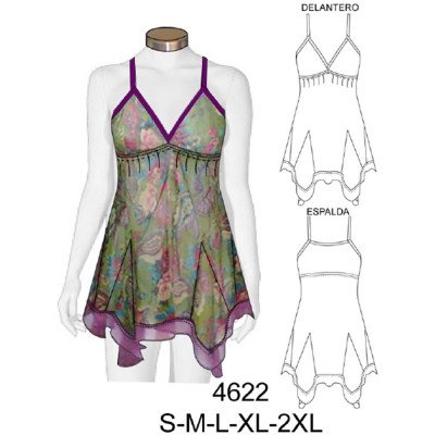 4622 - Molde de Blusa gasa con triángulos bastas con color, tirantes en lycra 4622 - Molde de Blusa gasa con triángulos bastas con color, tirantes en lycra