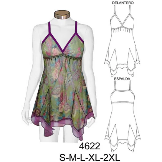 4622 - Molde de Blusa gasa con triángulos bastas con color, tirantes en lycra 4622 - Molde de Blusa gasa con triángulos bastas con color, tirantes en lycra