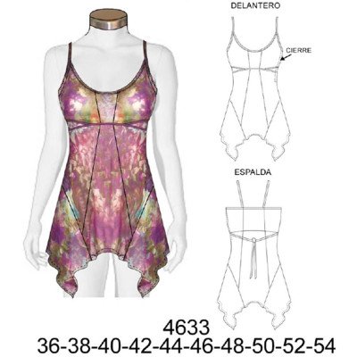 4633 - Molde de Blusa de gasa con tirantes faldón con triángulos 4633 - Molde de Blusa de gasa con tirantes faldón con triángulos
